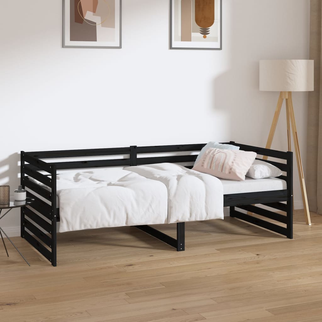 Day Bed Black 92x187 cm Single Size Solid Wood Pine