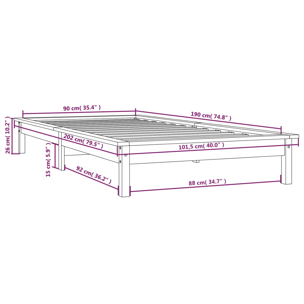 Bed Frame 92X187 Cm Single Size Solid Wood Pine