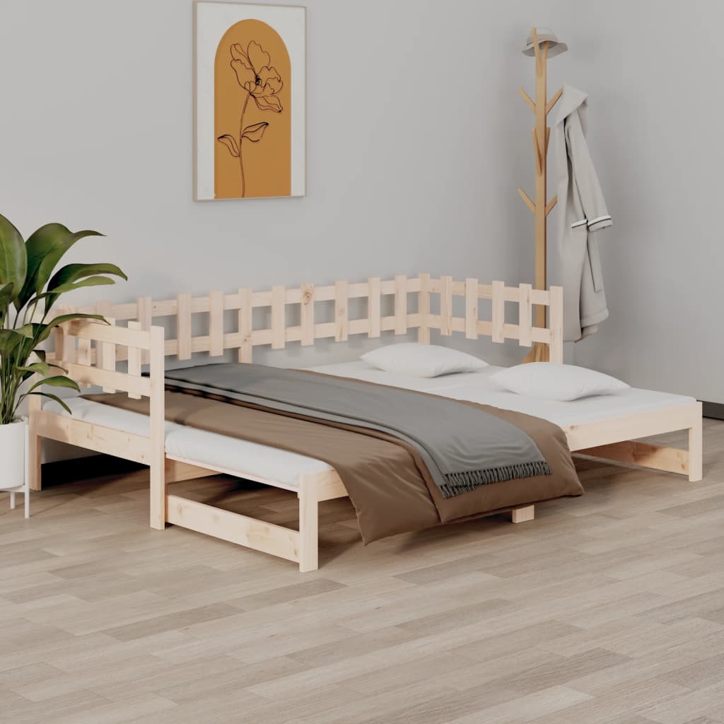 Pull-Out Day Bed Honey Brown 2X(90X190) Cm Solid Wood Pine