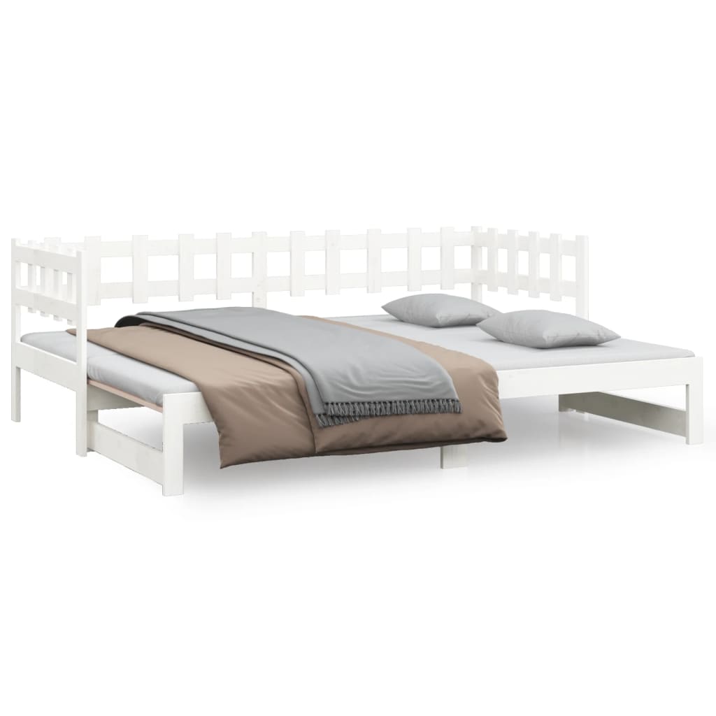 Pull-out Day Bed White 2x(92x187) cm Single Size Solid Wood Pine