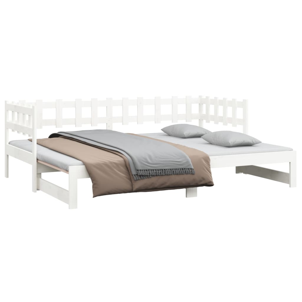 Pull-out Day Bed White 2x(92x187) cm Single Size Solid Wood Pine