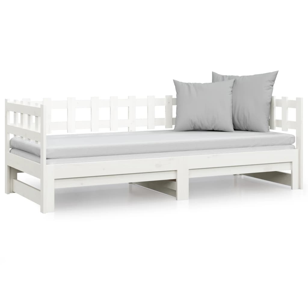 Pull-out Day Bed White 2x(92x187) cm Single Size Solid Wood Pine