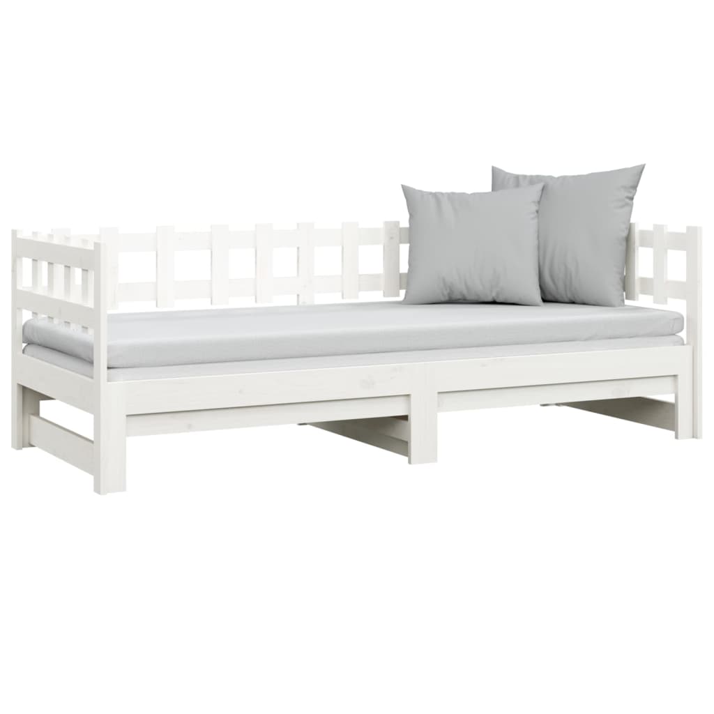 Pull-out Day Bed White 2x(92x187) cm Single Size Solid Wood Pine