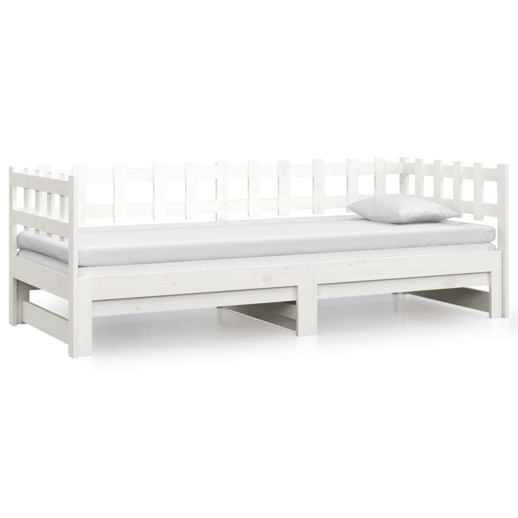 Pull-out Day Bed White 2x(92x187) cm Single Size Solid Wood Pine