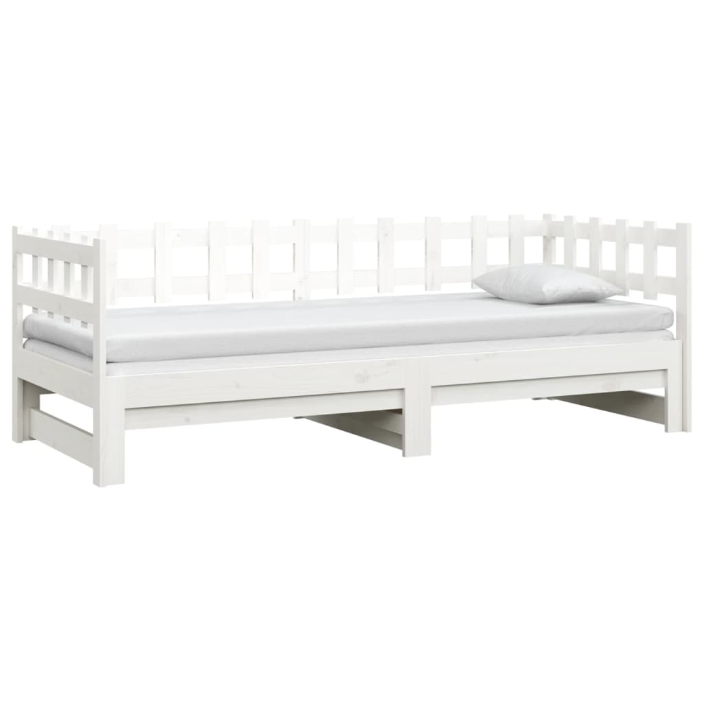 Pull-out Day Bed White 2x(92x187) cm Single Size Solid Wood Pine