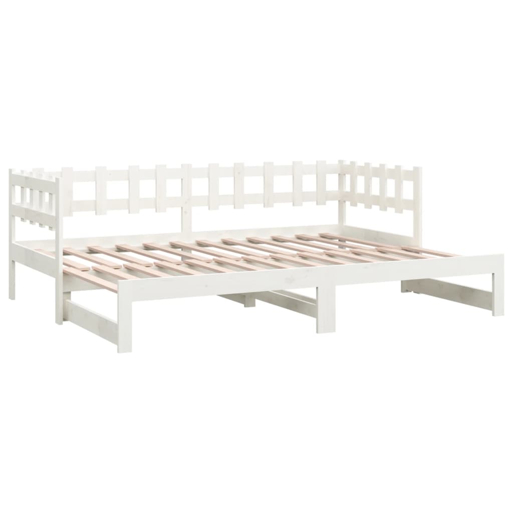 Pull-out Day Bed White 2x(92x187) cm Single Size Solid Wood Pine