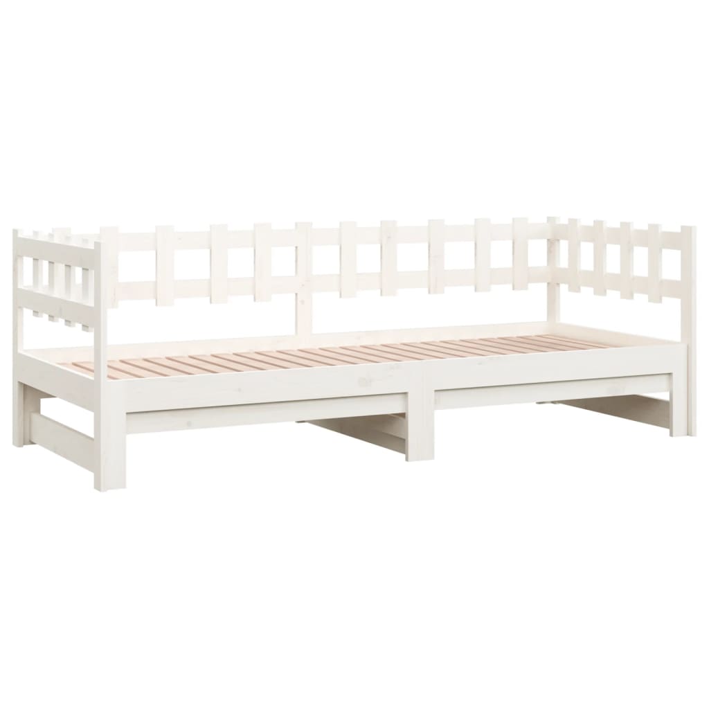 Pull-out Day Bed White 2x(92x187) cm Single Size Solid Wood Pine