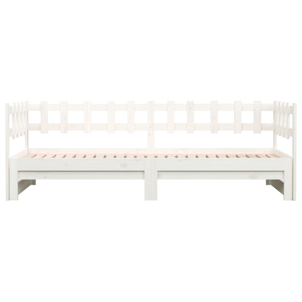 Pull-out Day Bed White 2x(92x187) cm Single Size Solid Wood Pine