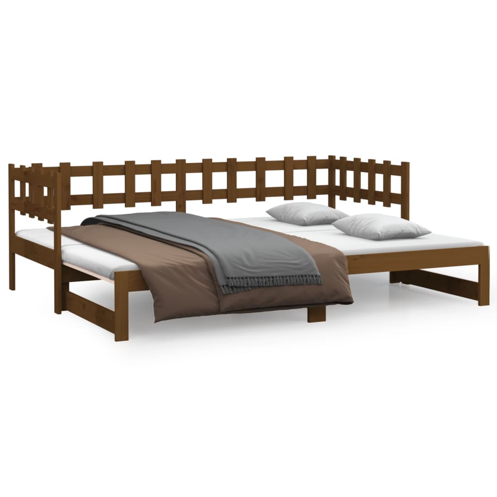 Pull-Out Day Bed Honey Brown 2X(90X190) Cm Solid Wood Pine