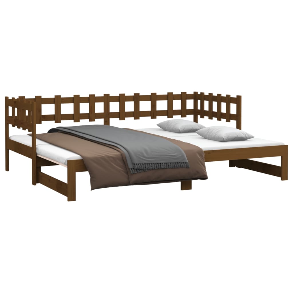 Pull-Out Day Bed Honey Brown 2X(90X190) Cm Solid Wood Pine