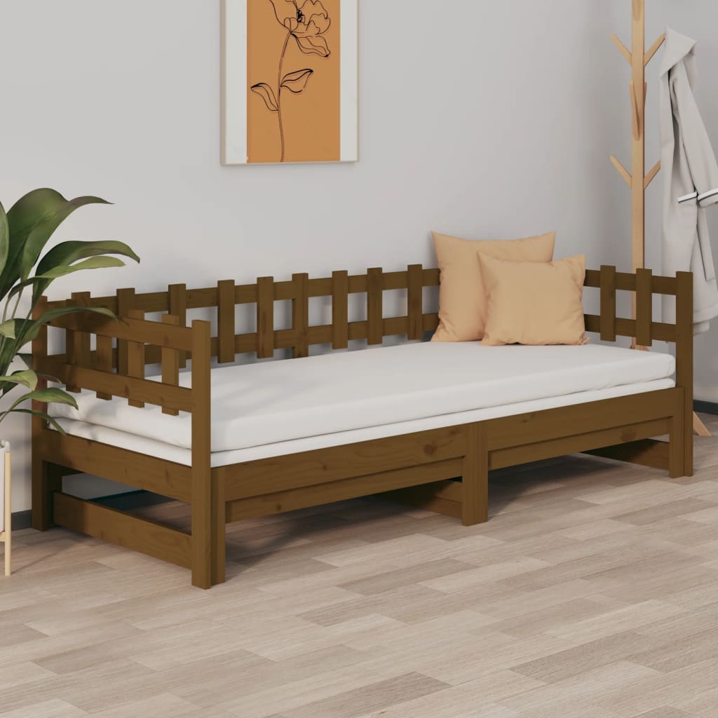 Pull-Out Day Bed Honey Brown 2X(90X190) Cm Solid Wood Pine