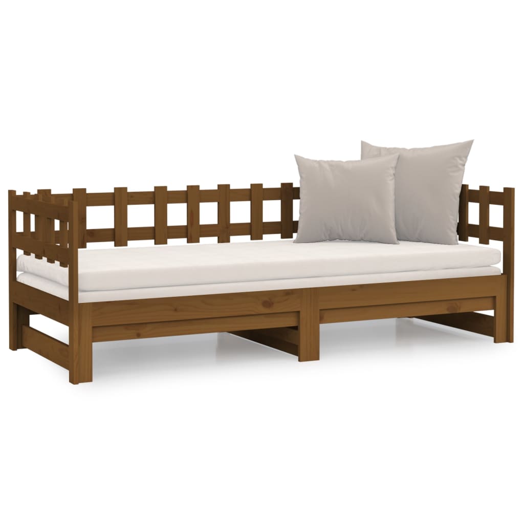 Pull-Out Day Bed Honey Brown 2X(90X190) Cm Solid Wood Pine