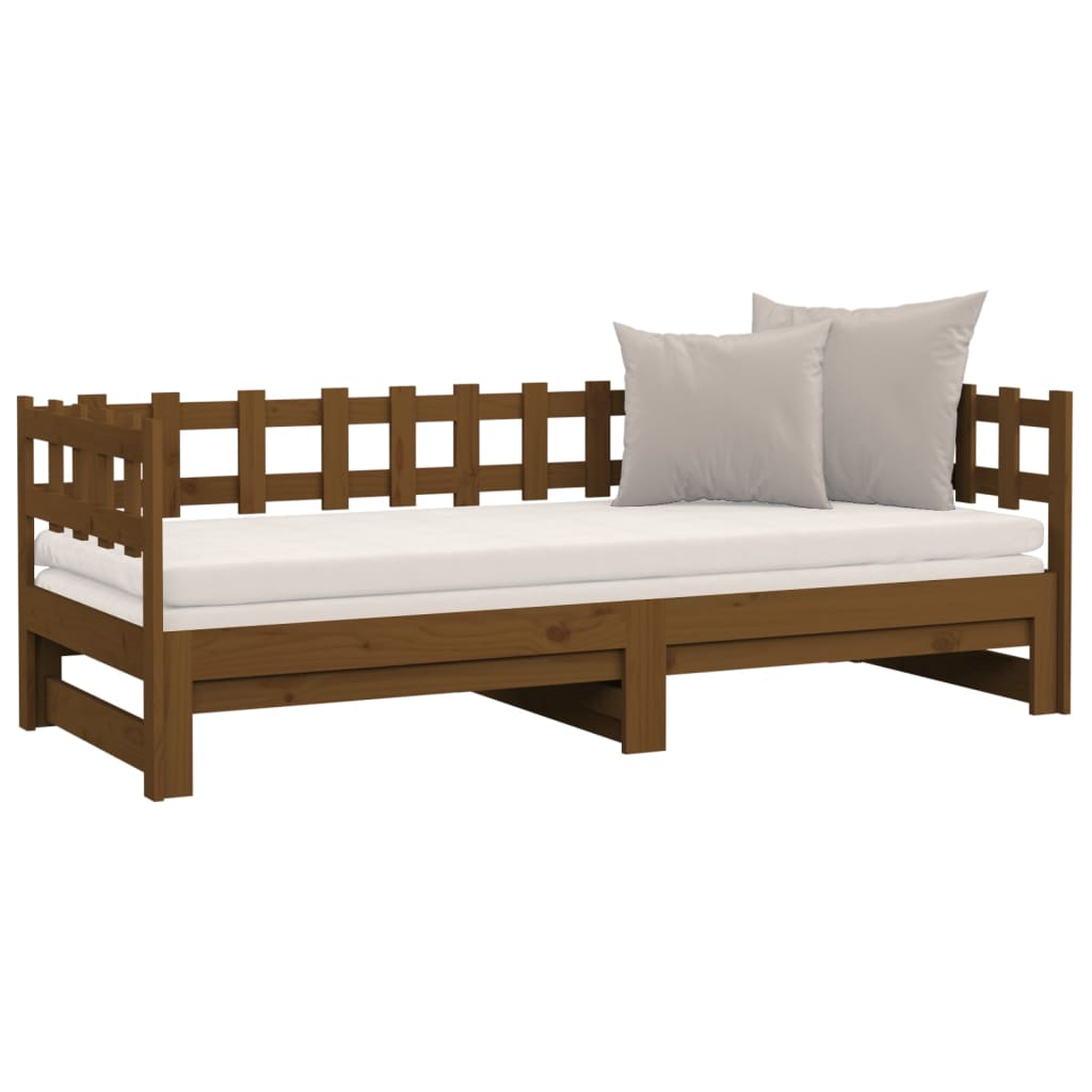 Pull-Out Day Bed Honey Brown 2X(90X190) Cm Solid Wood Pine