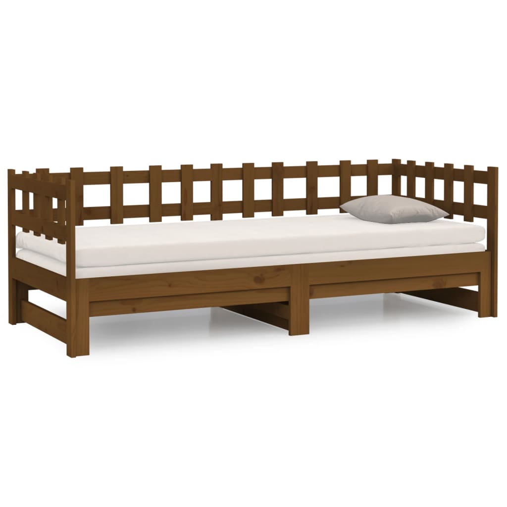 Pull-Out Day Bed Honey Brown 2X(90X190) Cm Solid Wood Pine