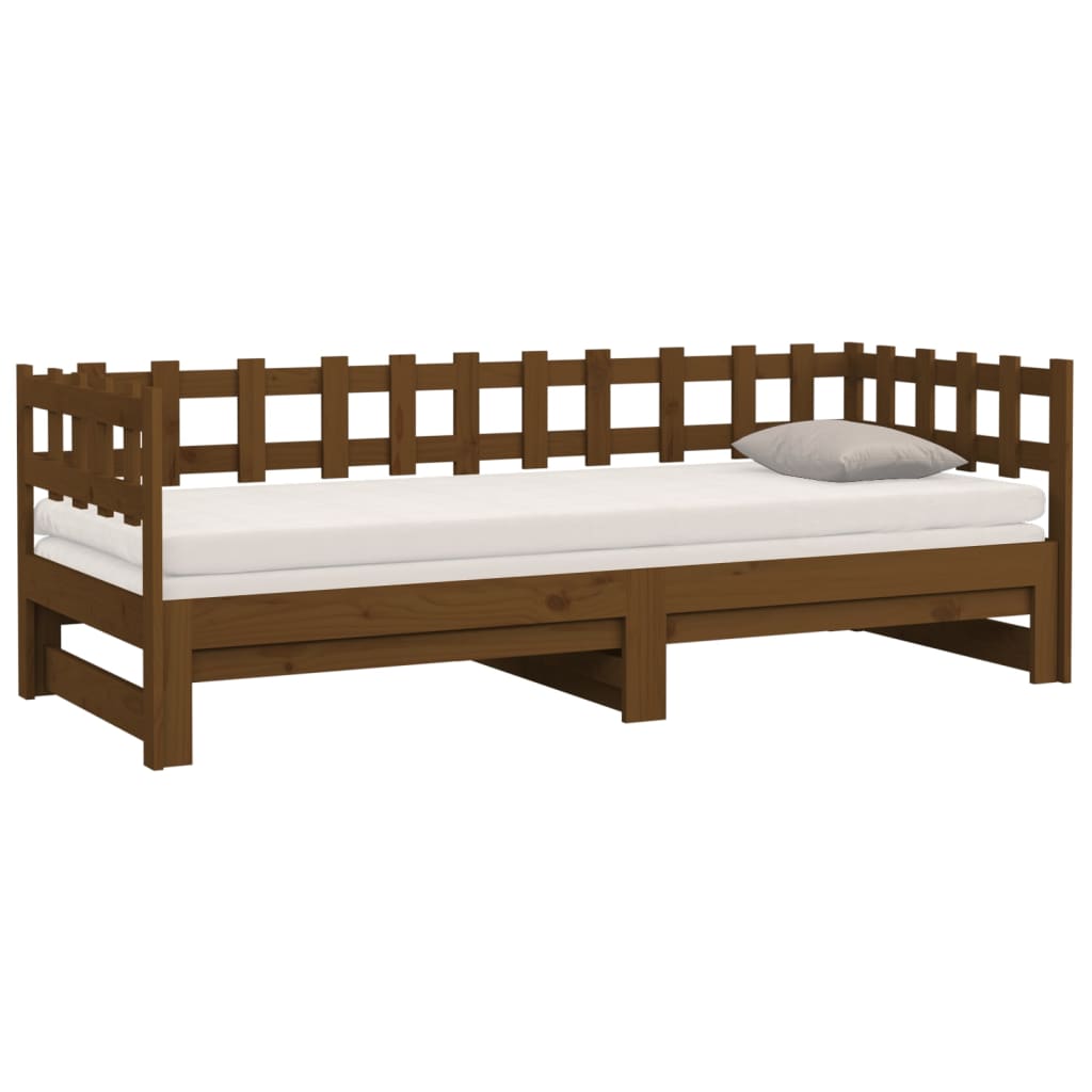 Pull-Out Day Bed Honey Brown 2X(90X190) Cm Solid Wood Pine