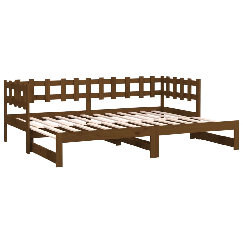 Pull-Out Day Bed Honey Brown 2X(90X190) Cm Solid Wood Pine