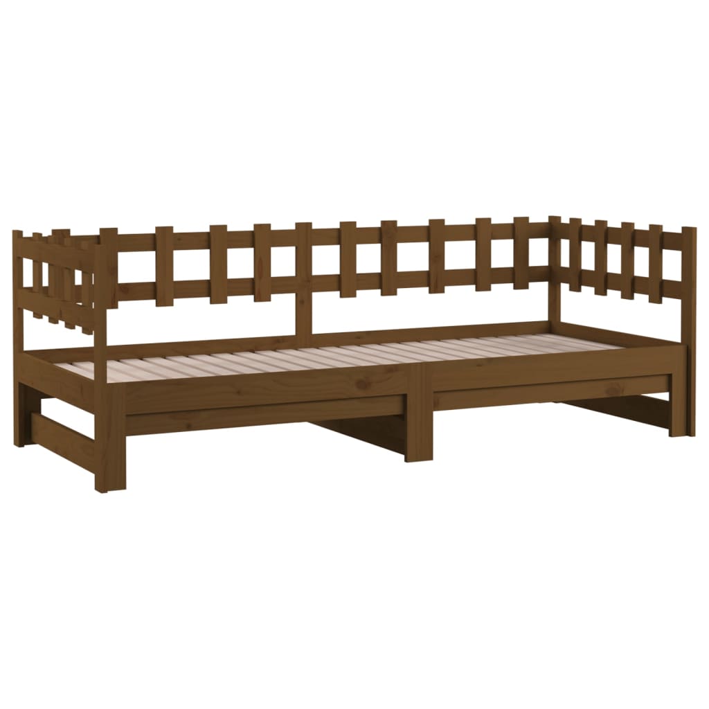 Pull-Out Day Bed Honey Brown 2X(90X190) Cm Solid Wood Pine