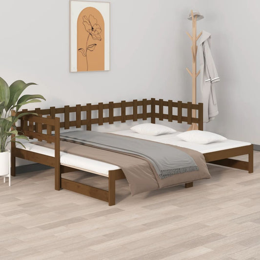 Pull-Out Day Bed Honey Brown 2X(90X190) Cm Solid Wood Pine