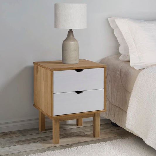 Bedside Cabinet OTTA Brown&White 45x39x57cm Solid Wood Pine