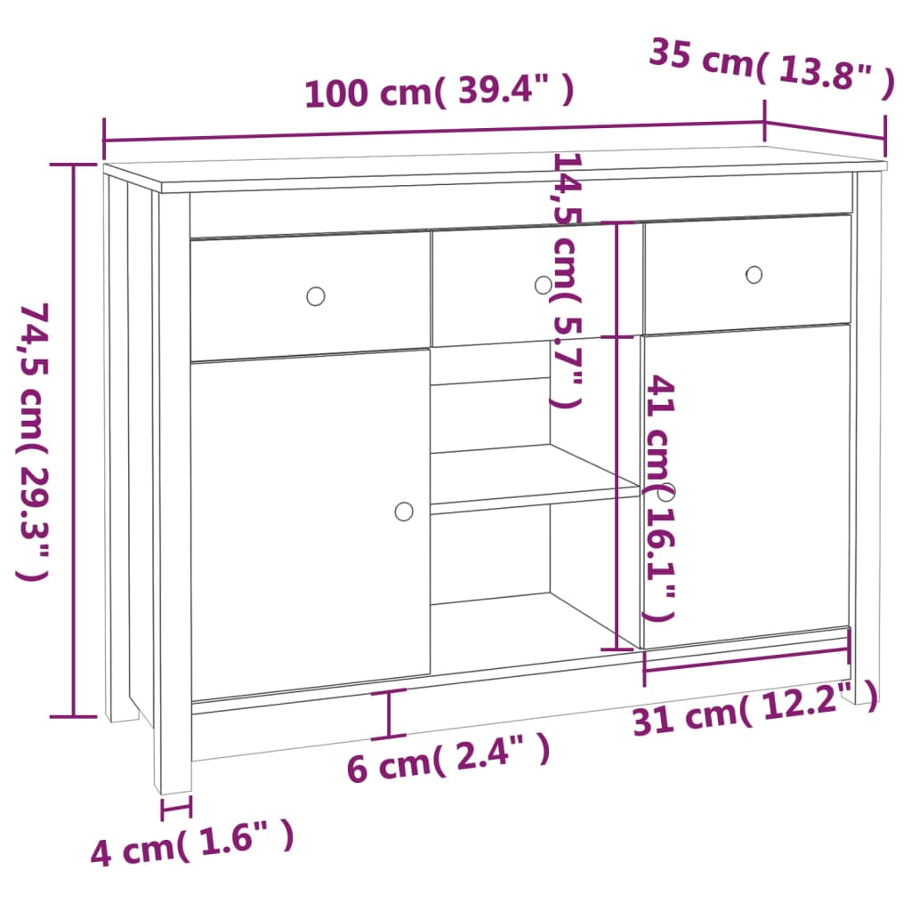 Sideboard 00X35X74.5 Cm Solid Wood Pine