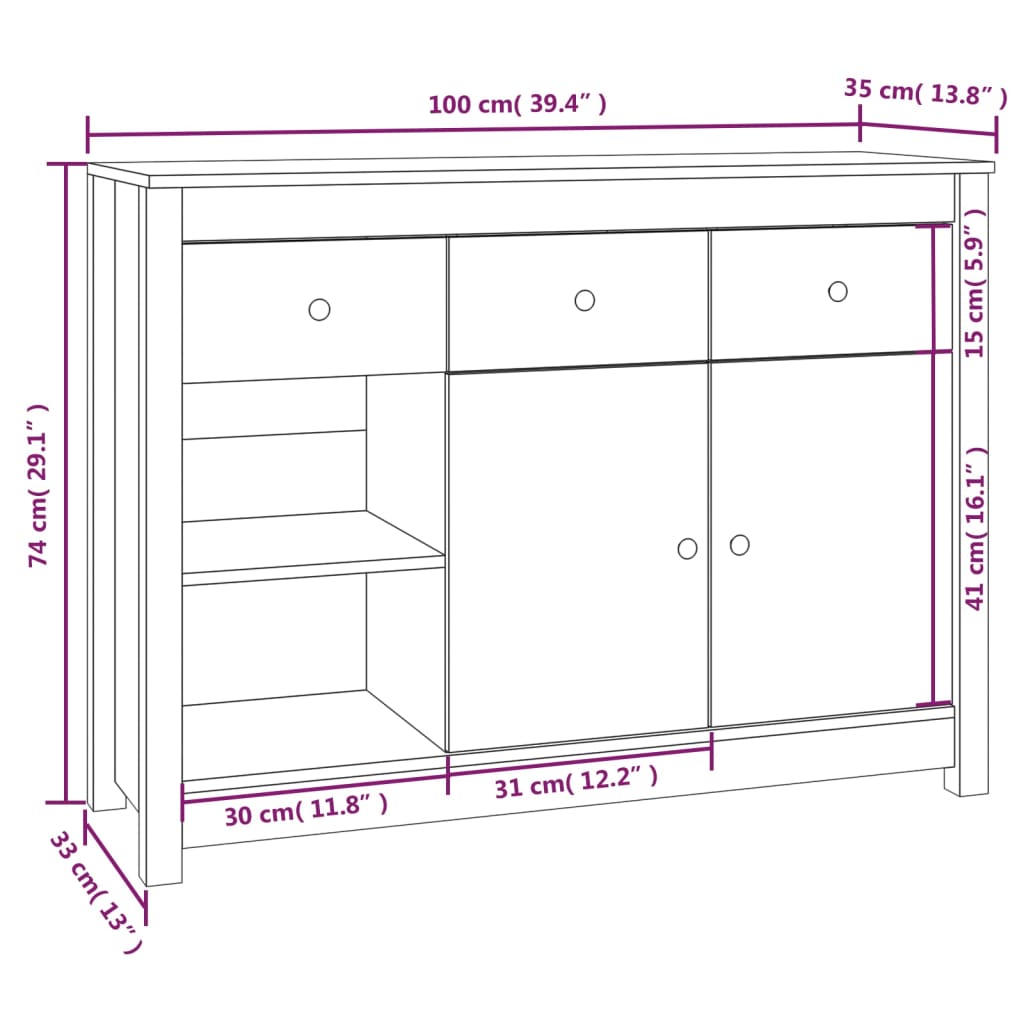 Sideboard 00X35X74 Cm Solid Wood Pine