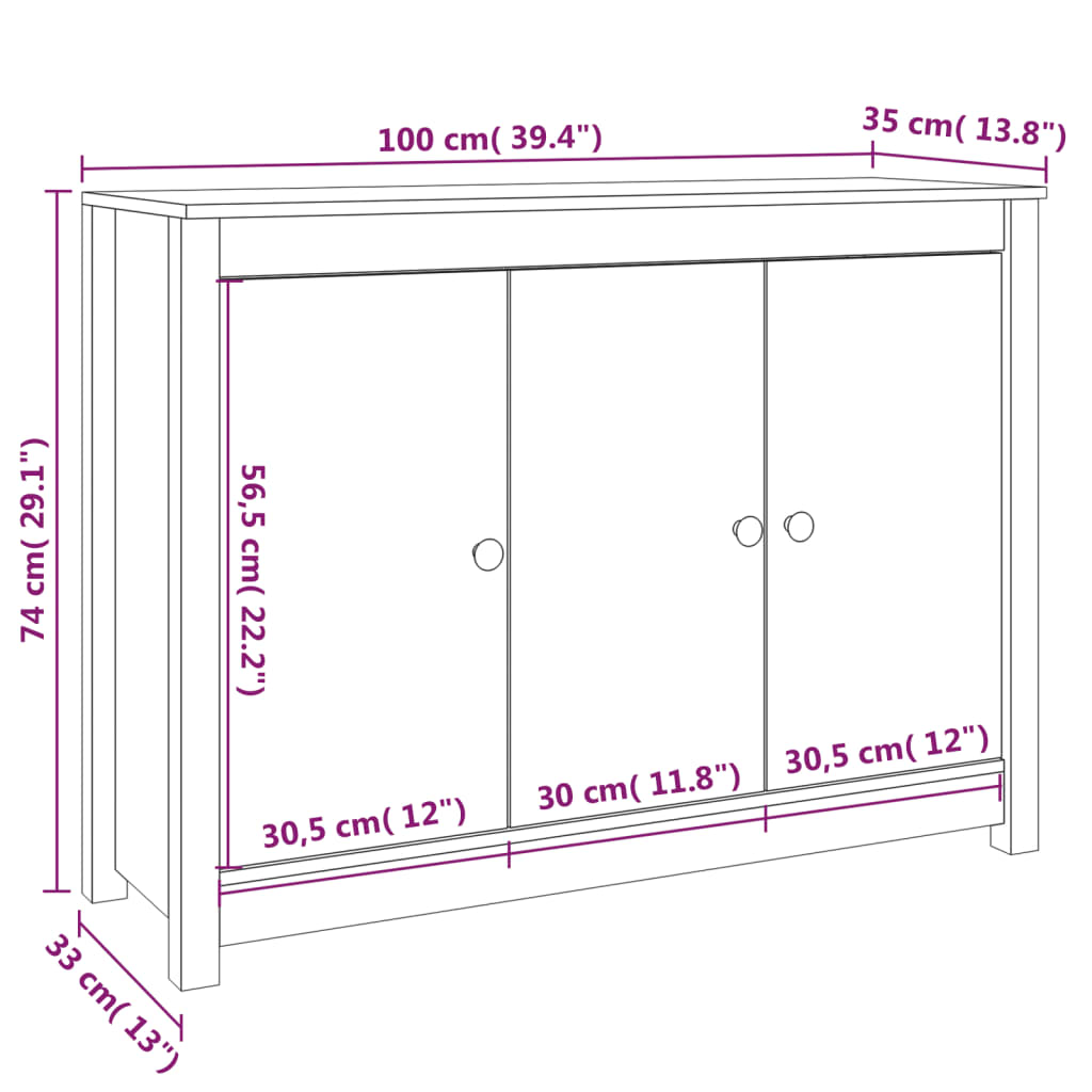 Sideboard 00X35X74 Cm Solid Wood Pine