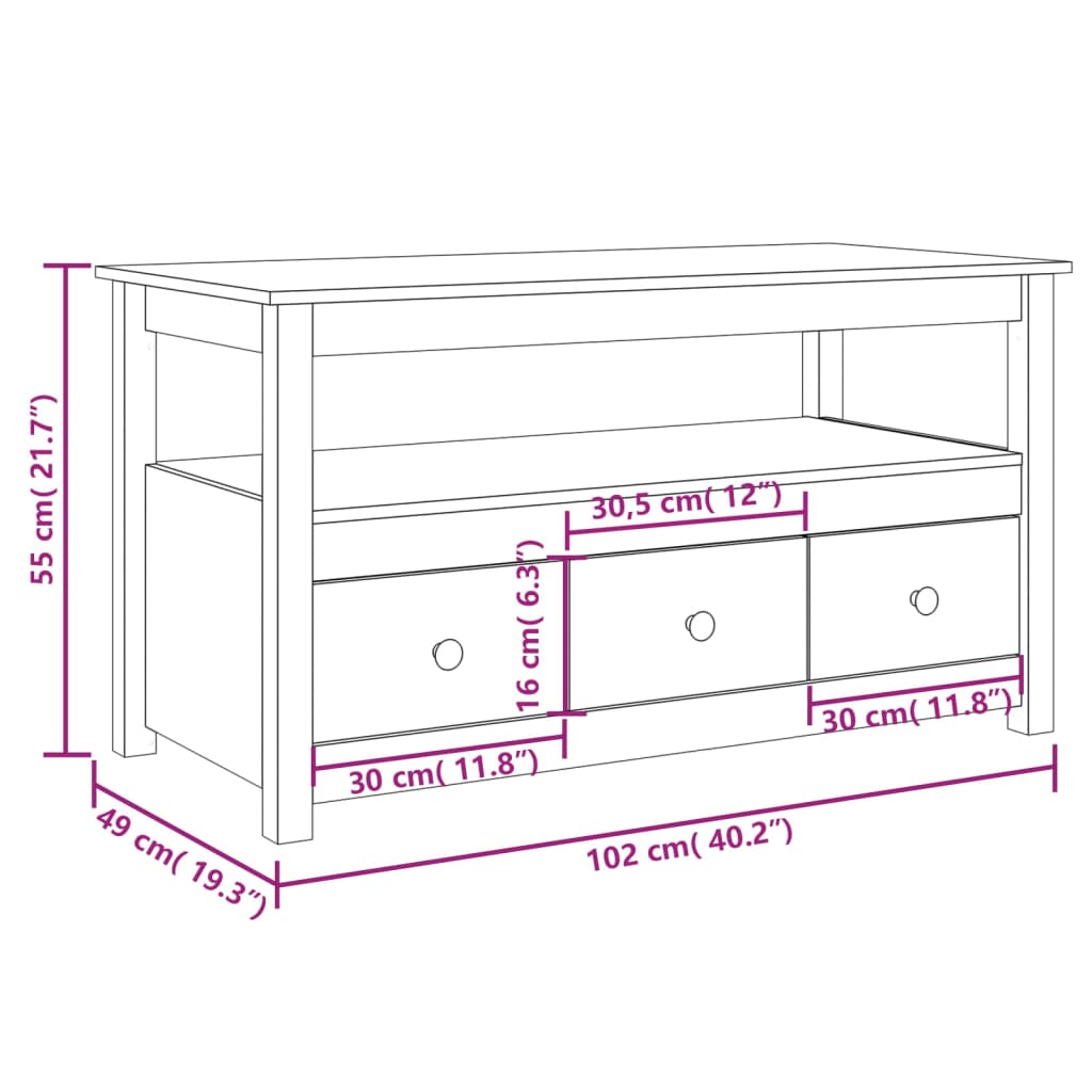 Coffee Table 02X49X55 Cm Solid Wood Pine