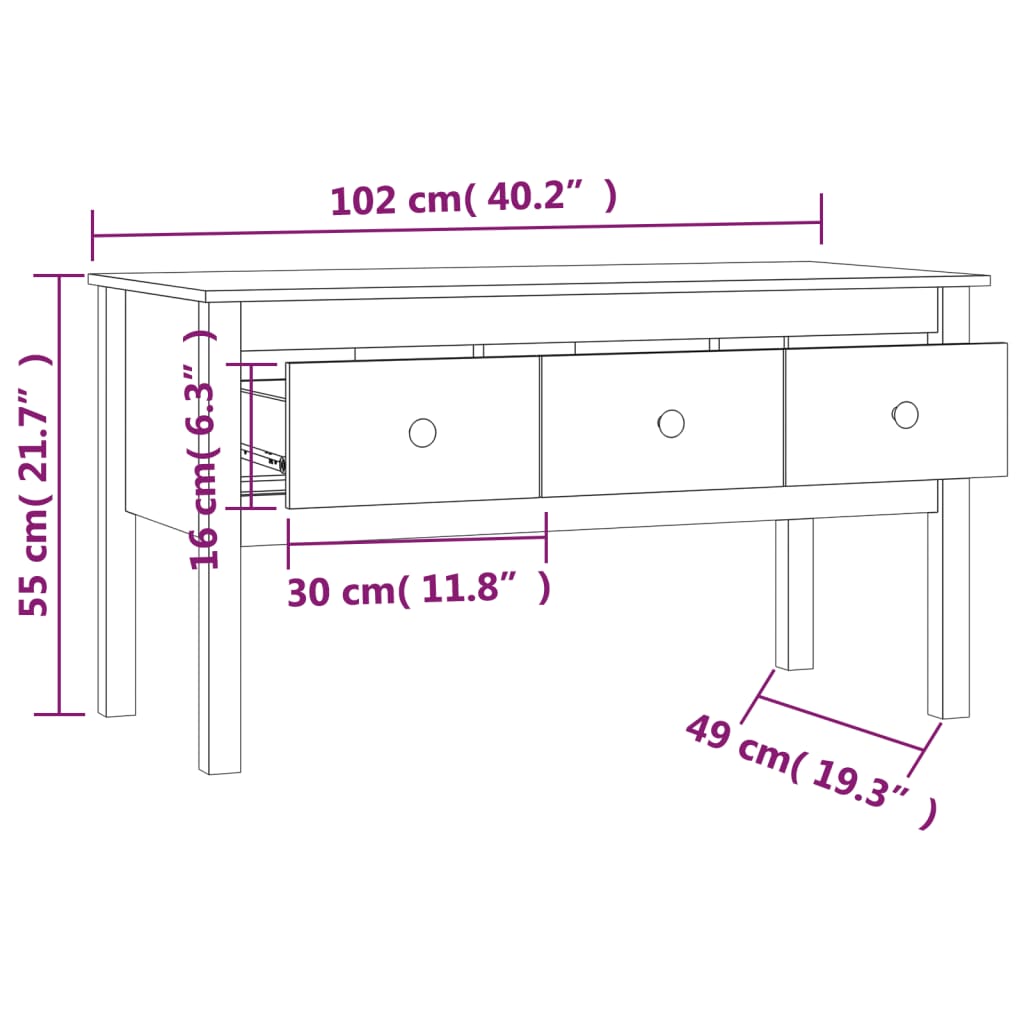 Coffee Table 02X49X55 Cm Solid Wood Pine