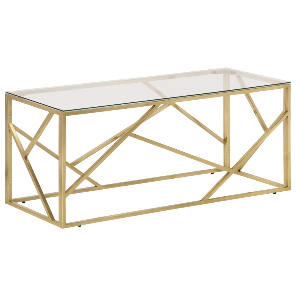 Coffee Table Gold Stainless Steel and Tempered Glass