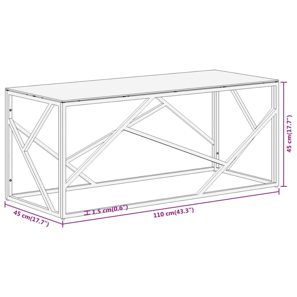 Coffee Table Gold Stainless Steel and Tempered Glass