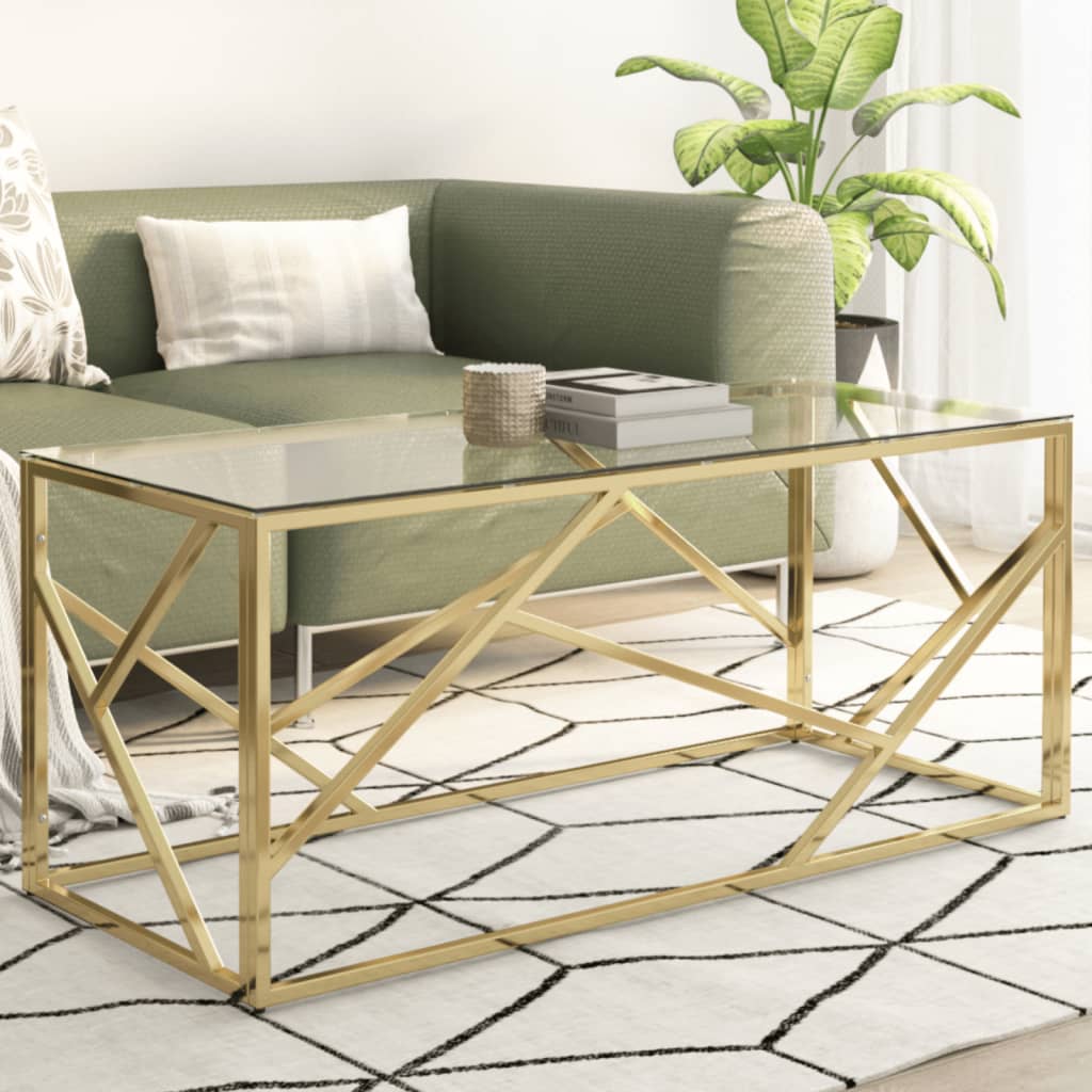 Coffee Table Gold Stainless Steel and Tempered Glass