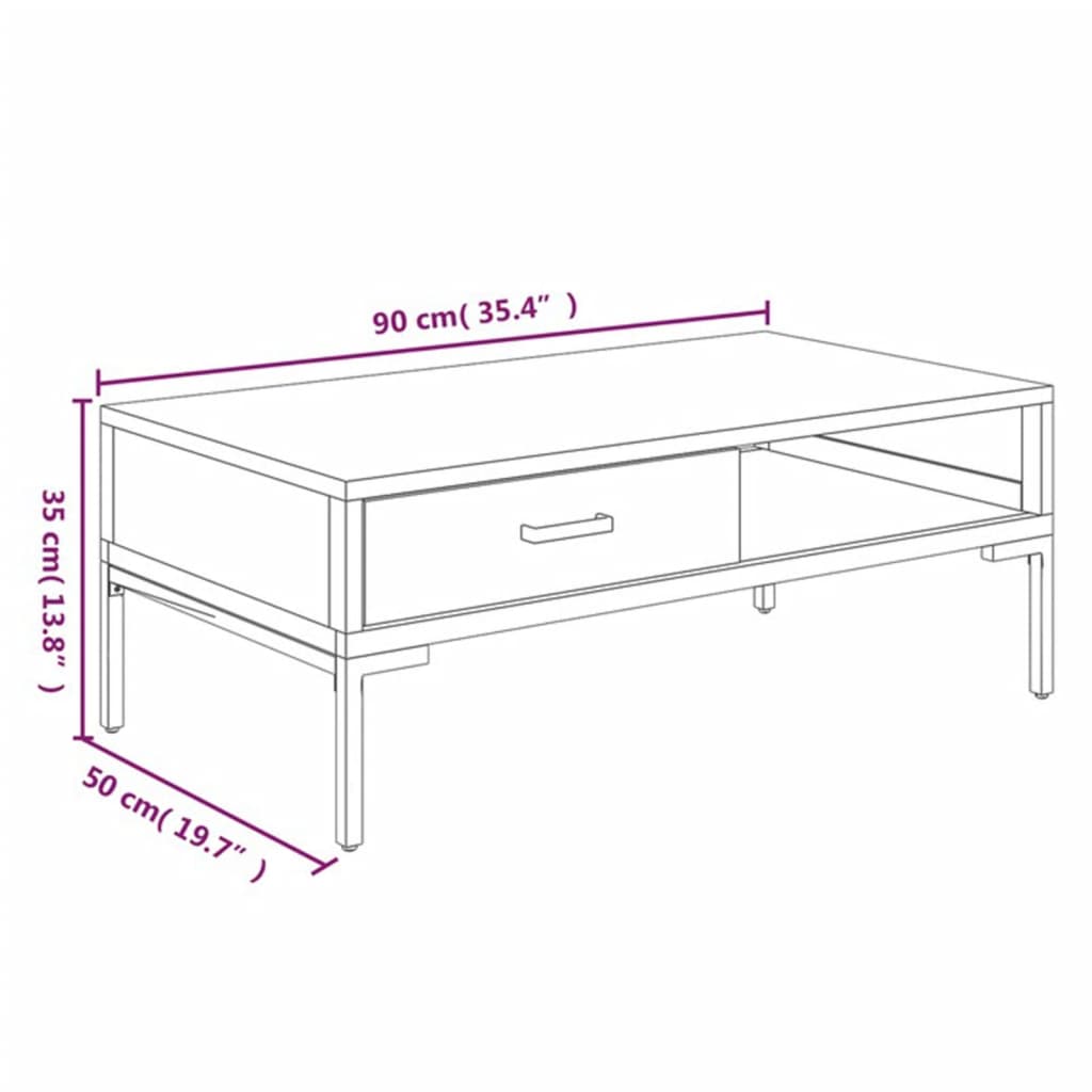 Coffee Table Black 90x50x35 cm Solid Pinewood