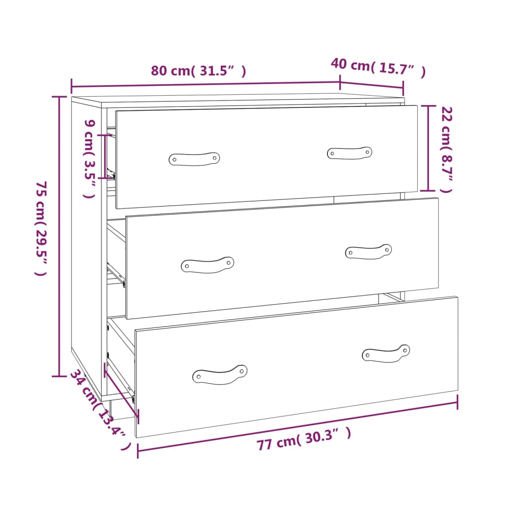 Sideboard 80X40X75 Cm Solid Wood Pine