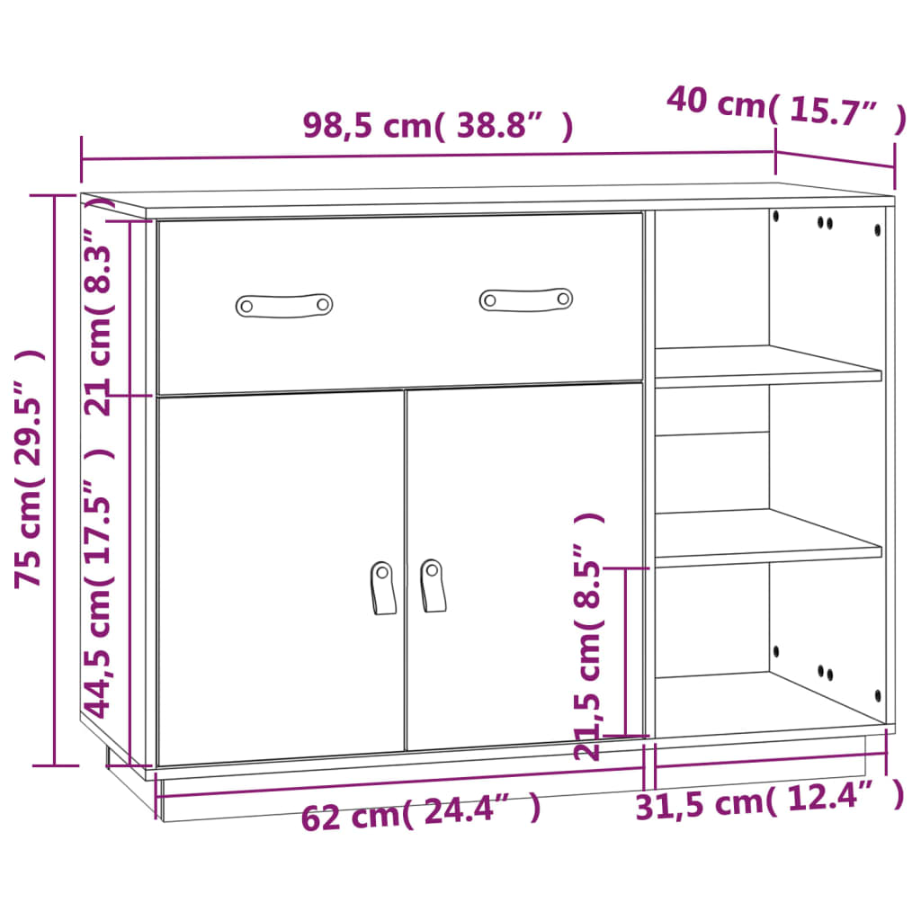 Sideboard 98.5X40X75 Cm Solid Wood Pine