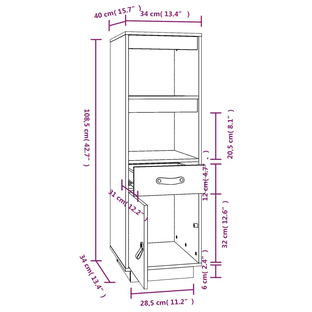 Highboard 34X40X08.5 Cm Solid Wood Pine