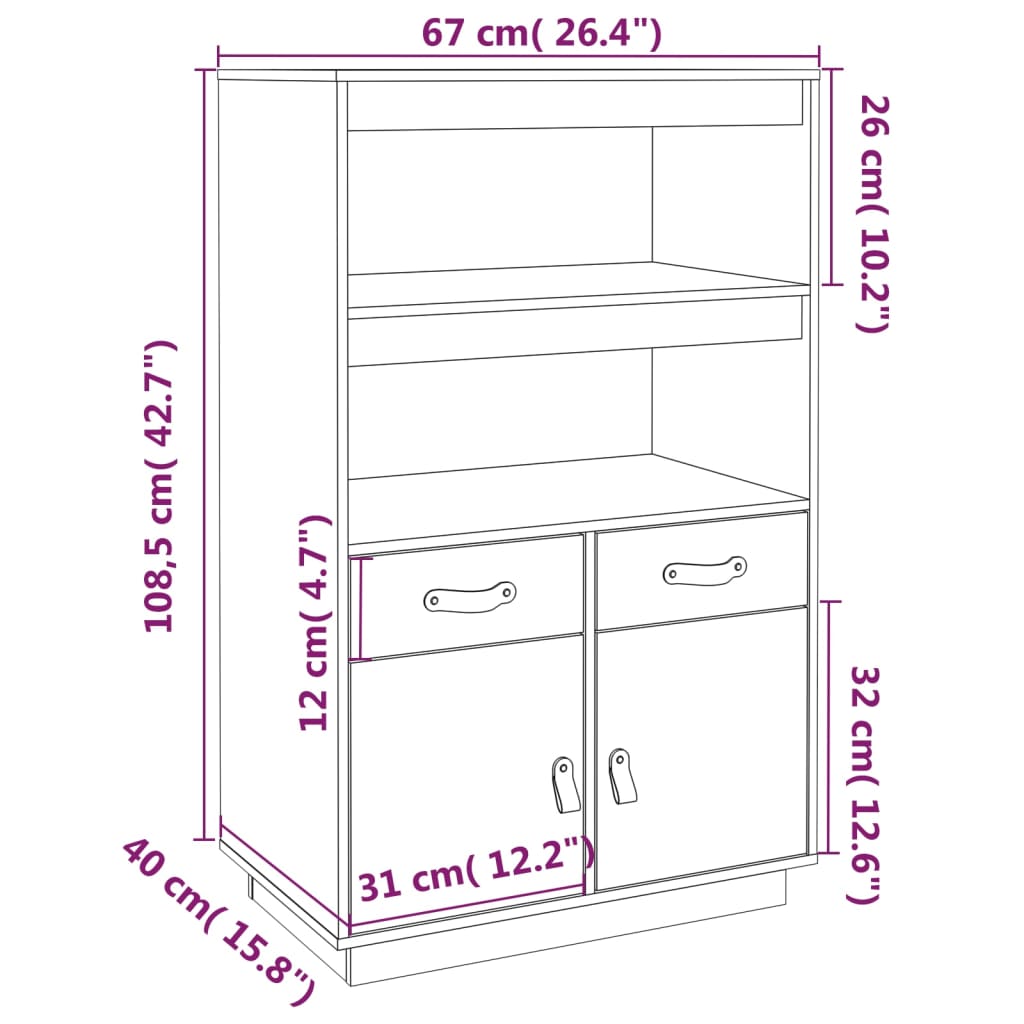 Highboard 67X40X08.5 Cm Solid Wood Pine