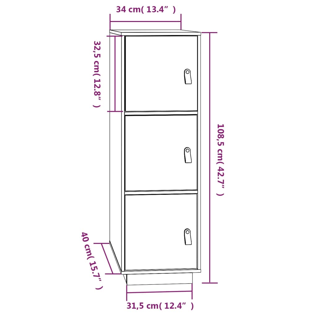 Highboard 34X40X08.5 Cm Solid Wood Pine