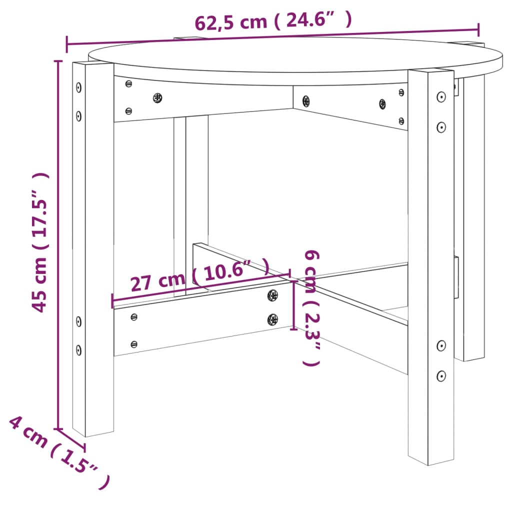 Coffee Table Ø 62,5X45 Cm Solid Wood Pine