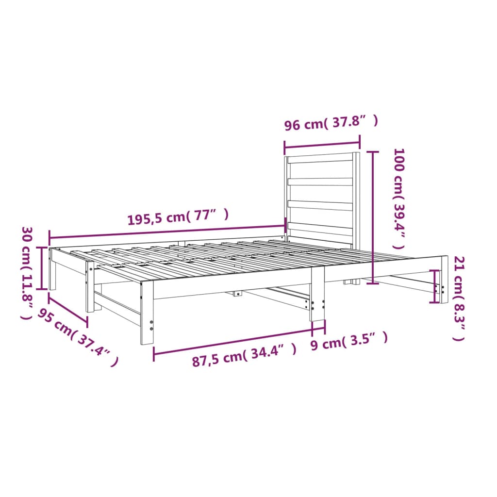 Pull-Out Day Bed 2X(92X187) Cm Single Size Solid Wood Pine