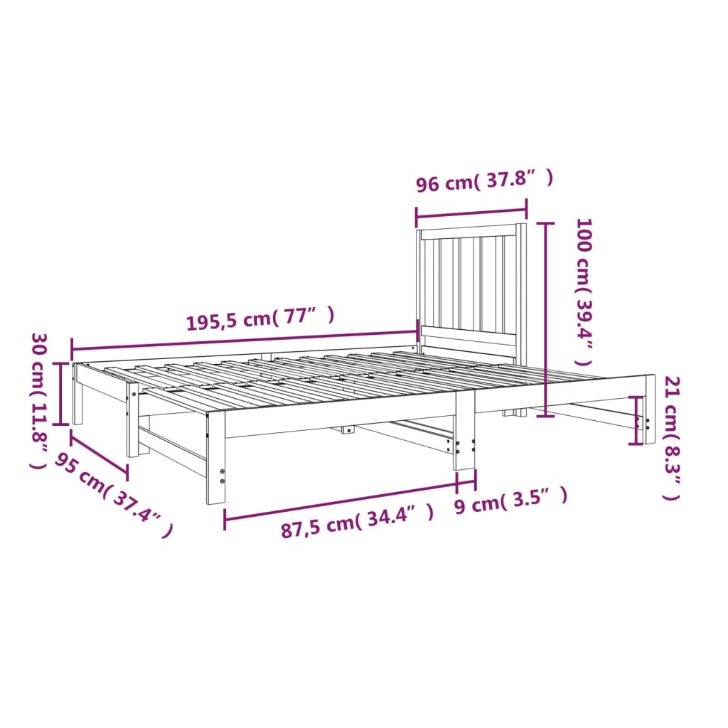 Pull-out Day Bed 2x(92x187) cm Single Size Solid Wood Pine