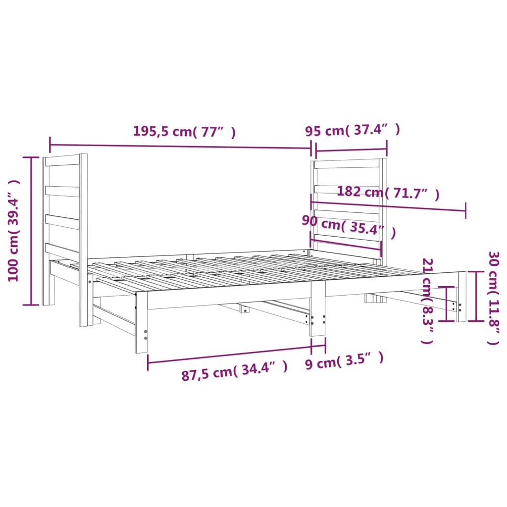 Pull-Out Day Bed 2X(92X187) Cm Single Size Solid Wood Pine