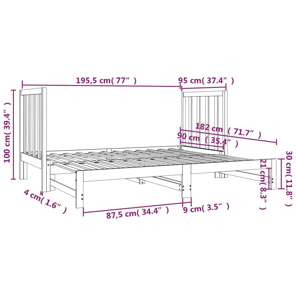 Pull-Out Day Bed 2X(92X187) Cm Single Size Solid Wood Pine