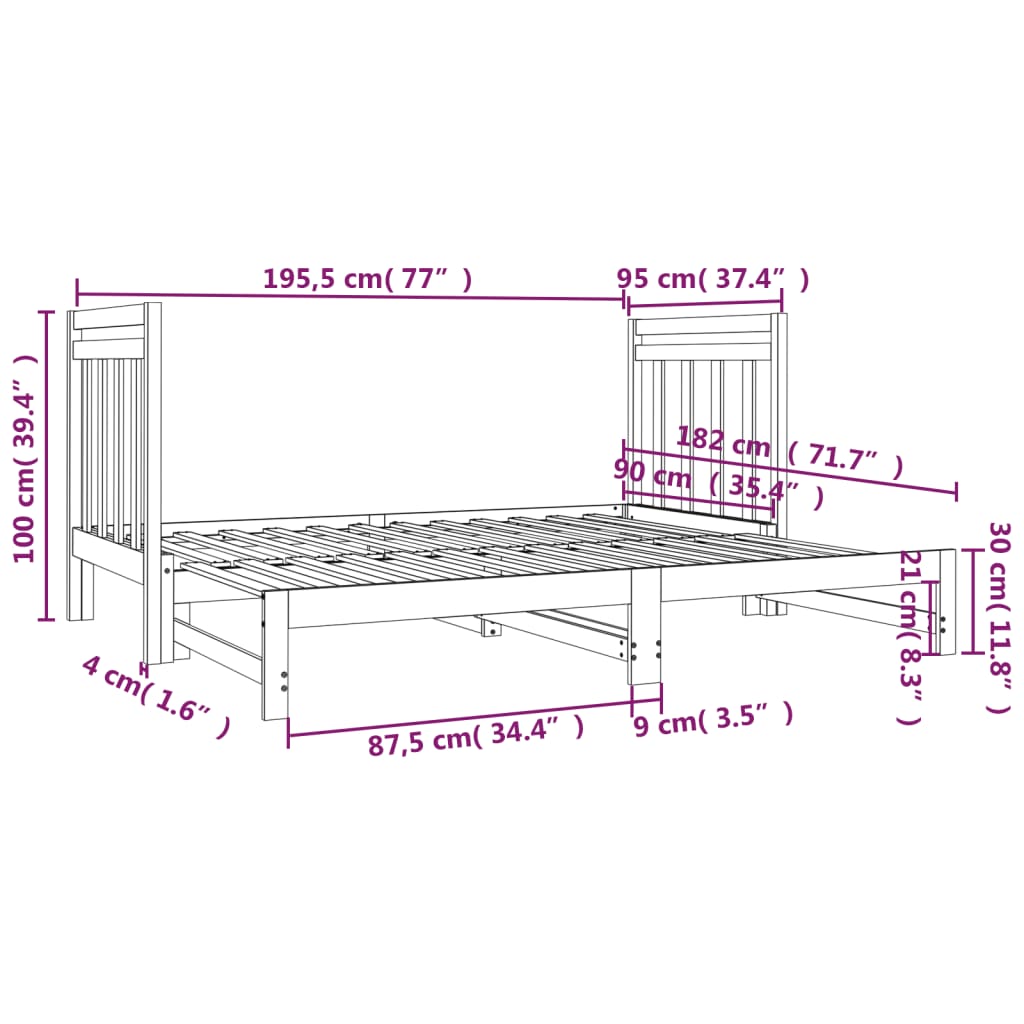 Pull-Out Day Bed 2X(92X187) Cm Single Size Solid Wood Pine