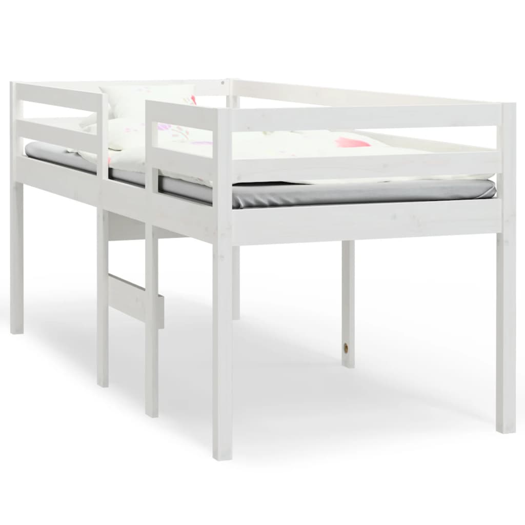 High Sleeper Bed White 92x187 cm Single Size Solid Wood Pine