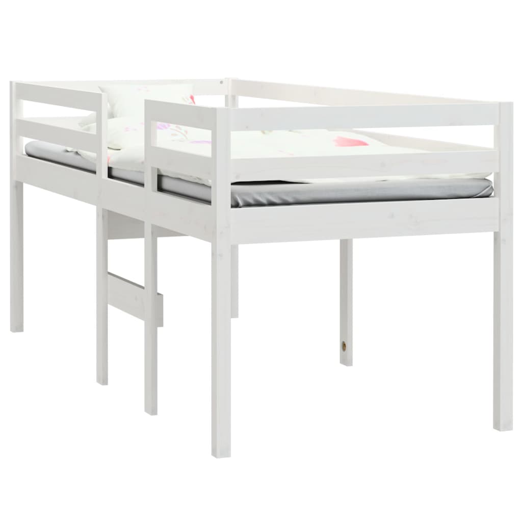 High Sleeper Bed White 92x187 cm Single Size Solid Wood Pine