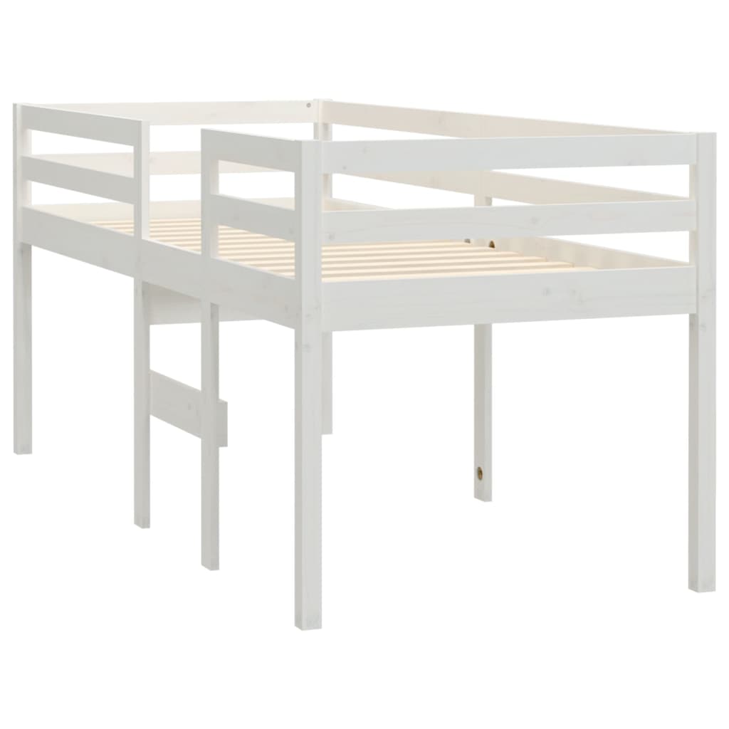 High Sleeper Bed White 92x187 cm Single Size Solid Wood Pine