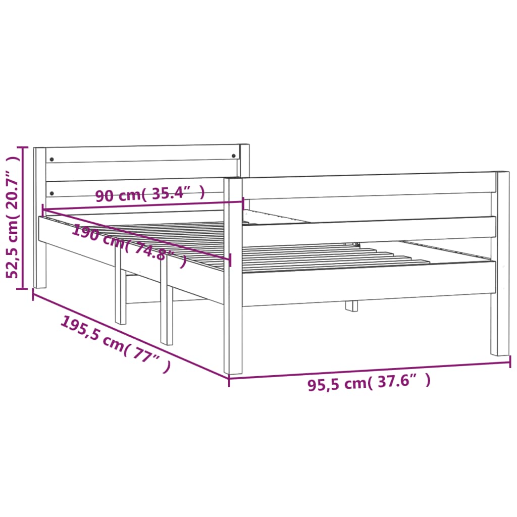 Bed Frame 92X187 Cm Single Size Solid Wood Pine