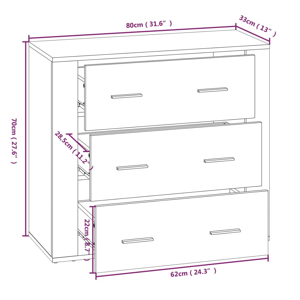 Sideboard 80X33X70 Cm Engineered Wood