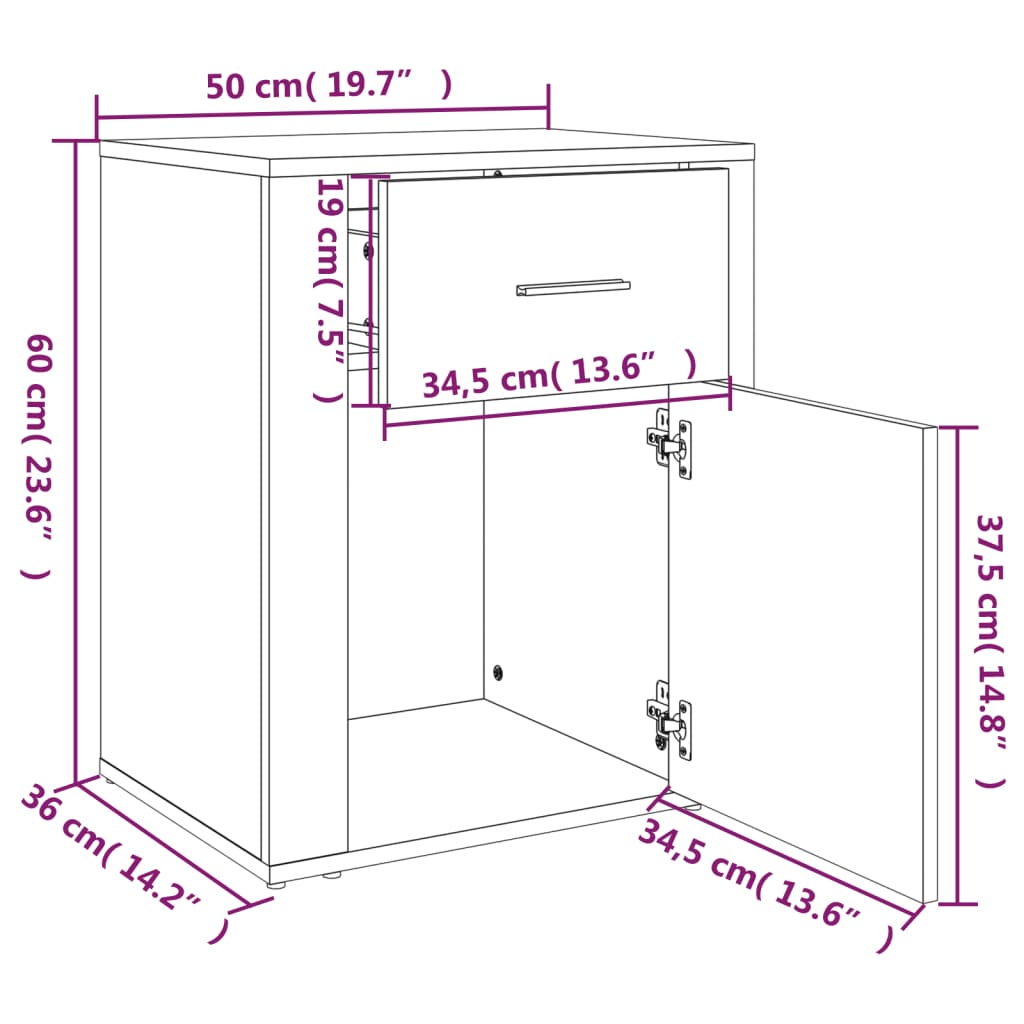 Bedside Cabinet Concrete Grey 50x36x60 cm Engineered Wood