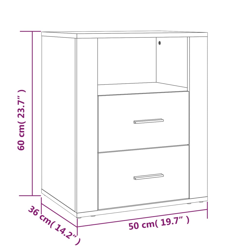 Bedside Cabinet Concrete Grey 50x36x60 cm Engineered Wood